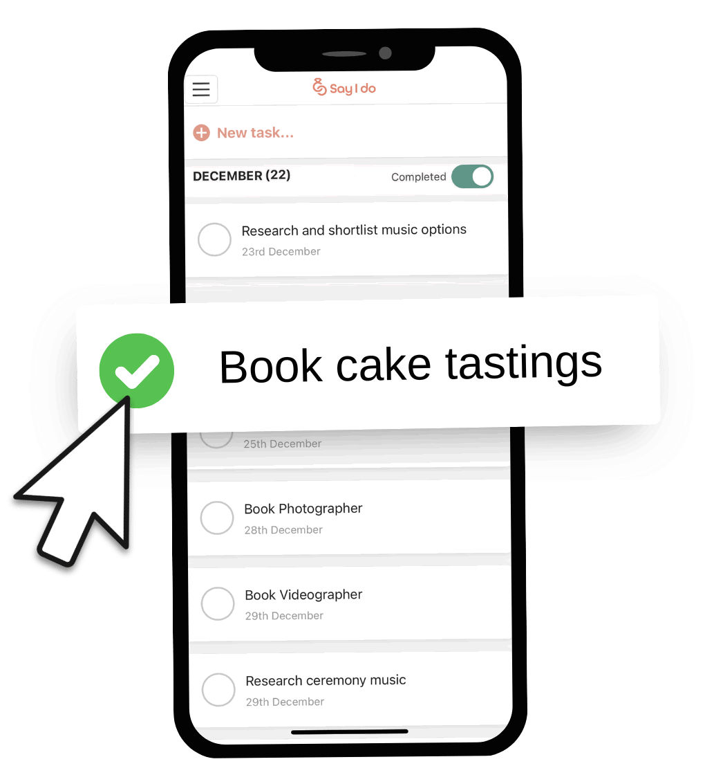 A checklist with a task to book a cake marked as completed.