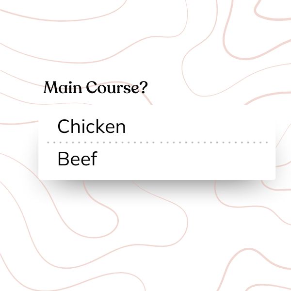 Graphic showcasing a question about menu choices for guests on a Say I do wedding website