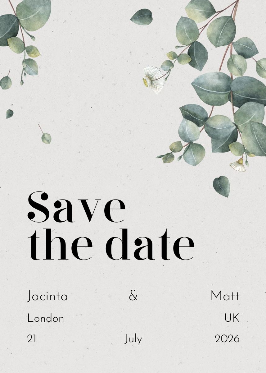 Digital Save the Date invitation example for wedding guests.