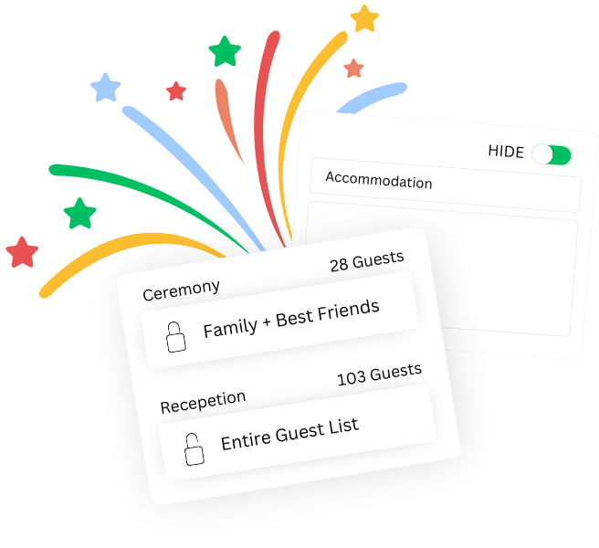 Illustration showing customization options for guest views on the wedding website.