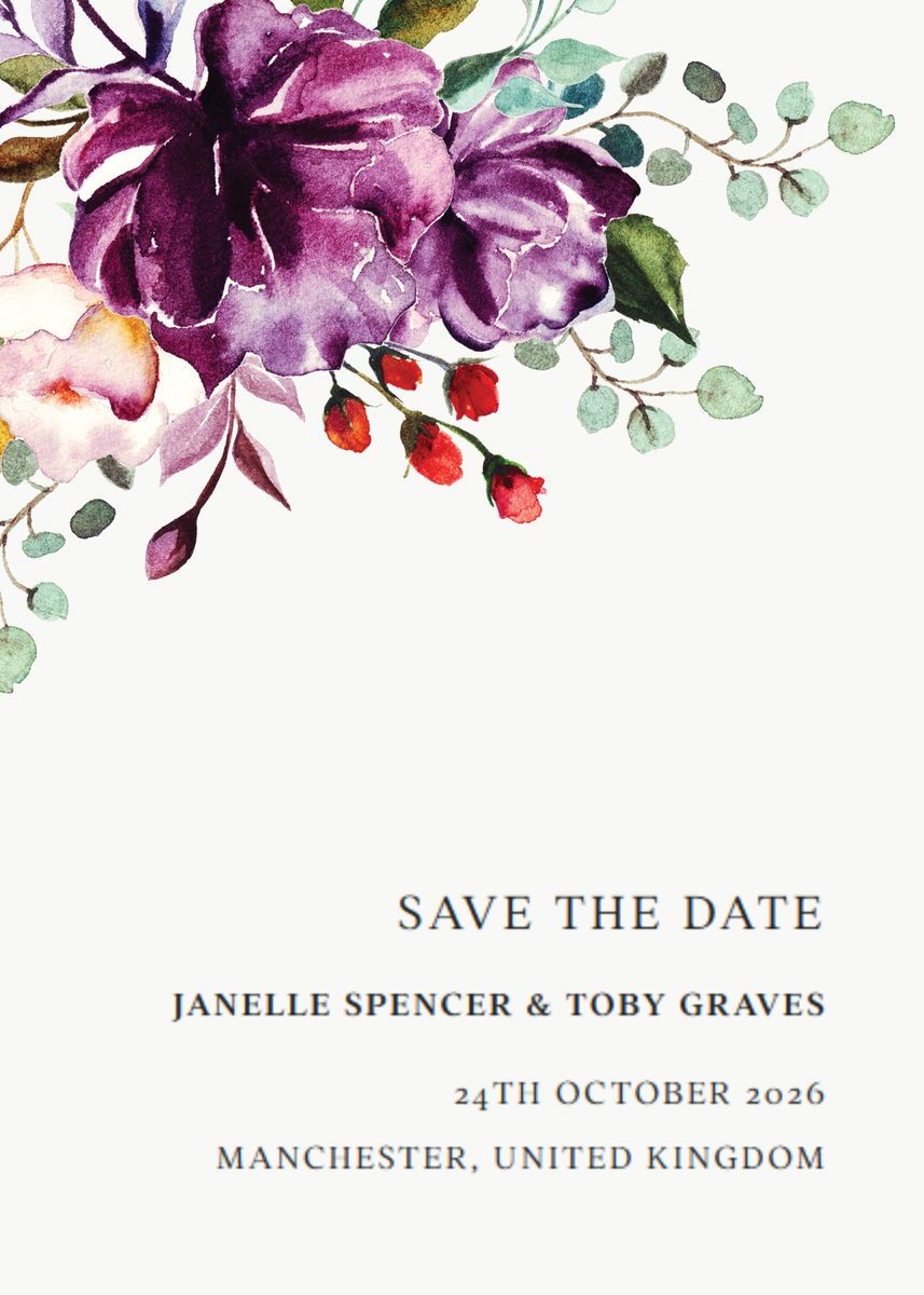 Floral Plum Save the Date design