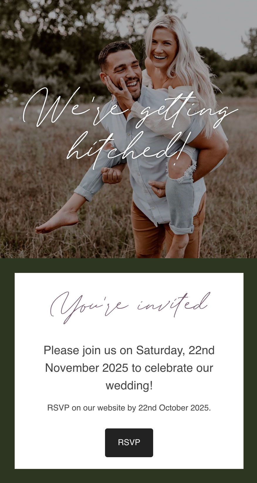 RSVP Email Announcement of engaged couple