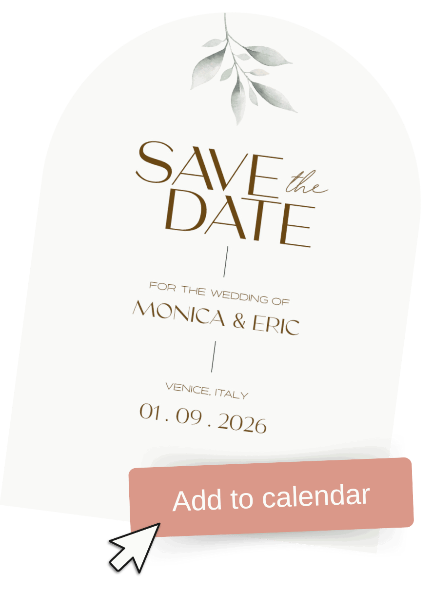 An example of a Save the Date design with an add to calendar button