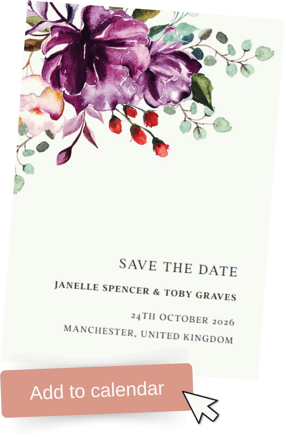 An example of a wedding 'Save the date' announcement card.