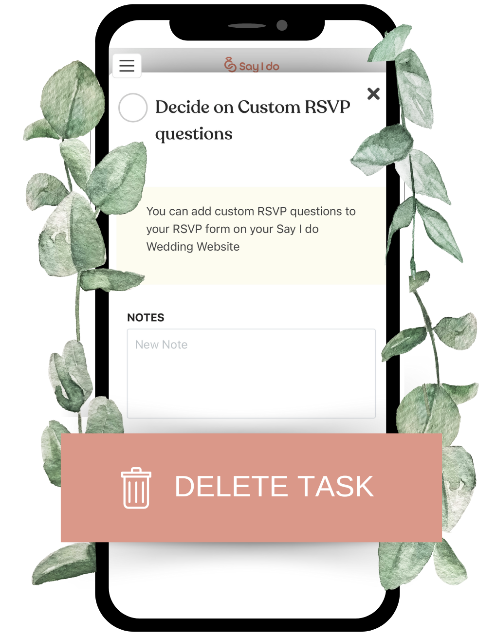 Checklist graphic with delete button to remove tasks fitting your needs